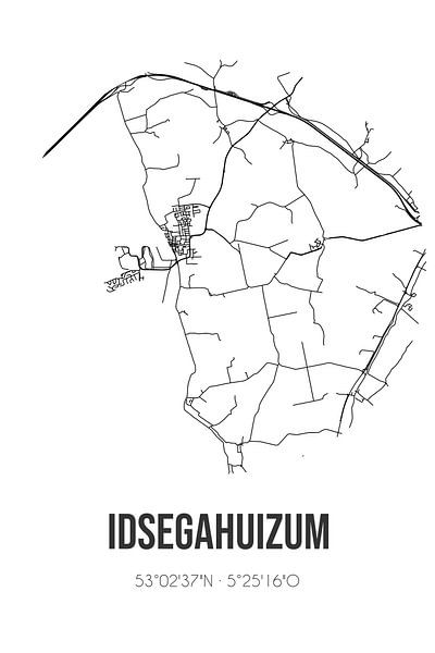 Idsegahuizum (Fryslan) | Carte | Noir et blanc par Affiches de lieux