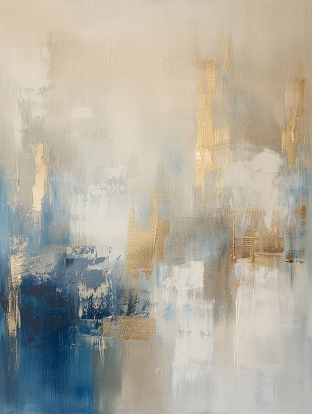 Moderne et abstrait en taupe, bleu et or par Japandi Art Studio