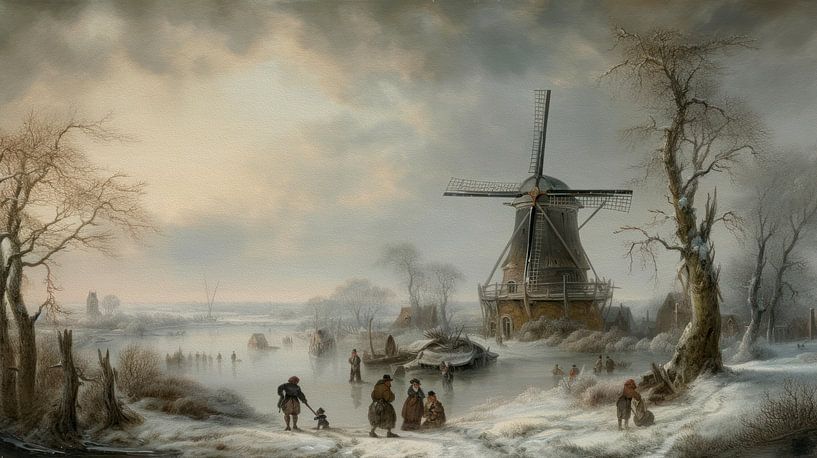 Niederländische Winterlandschaft mit Windmühle von Preet Lambon