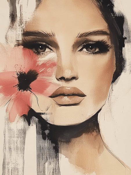 Portrait moderne et abstrait avec une fleur rose par Carla Van Iersel