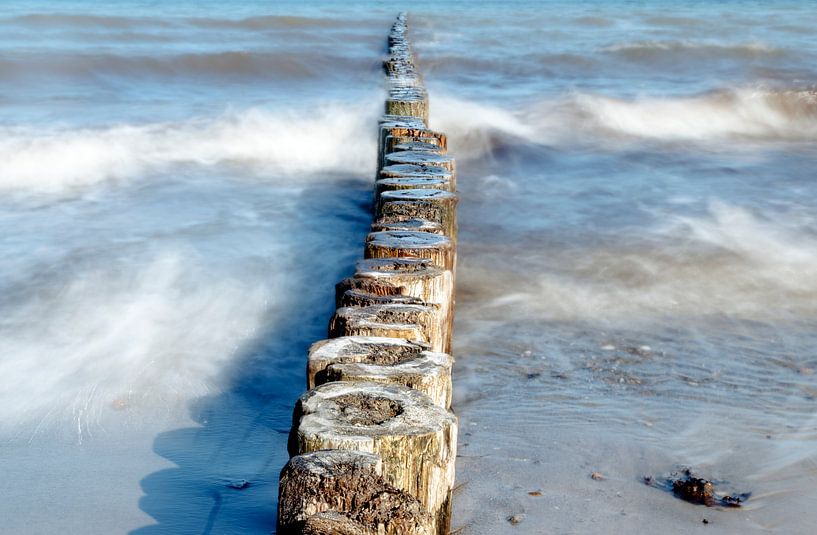 wooden groynes as coast protection in the sea on a sunny day, smooth water by long exposure, nature  by Maren Winter