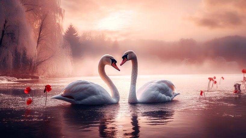 Une rencontre réconfortante de cygnes par Vlindertuin-Art