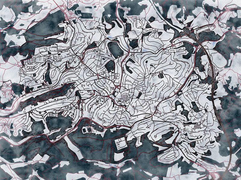 Map of Lüdenscheid with the style 'White Winter' by Maporia