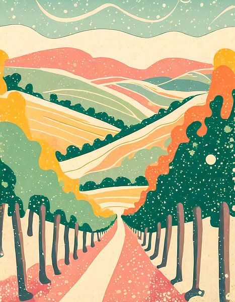 Vignobles de la Loire en style abstrait par Kees van den Burg