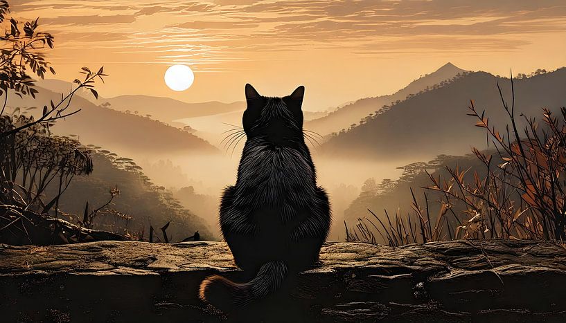 Kontemplative Katze bei Sonnenaufgang von Martine Affre Eisenlohr