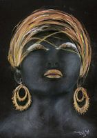 Portrait of an African woman with gold. Hand-painted.