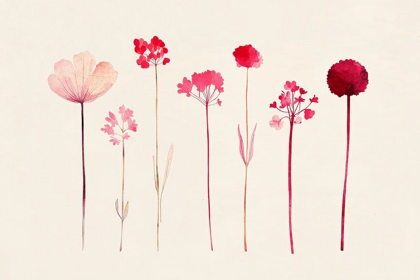 Red flowers, watercolour by Japandi Art Studio