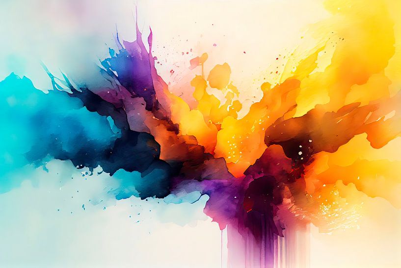 Abstrakte und farbenfrohe Aquarellmalerei von Maarten Knops