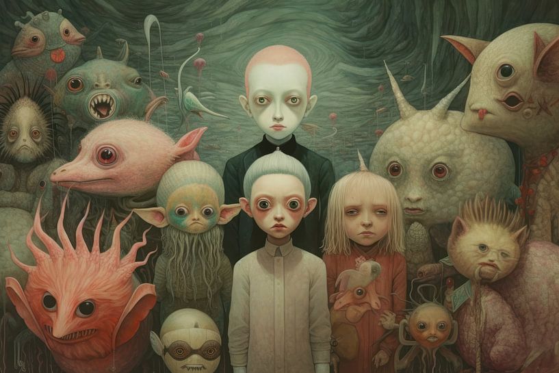 Seltsame Außerirdische oder Kreaturen in einer bizarren Illustration von Art Bizarre