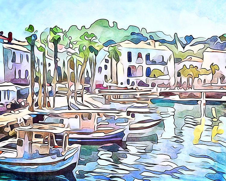 Harbour, Greek island, motif 2 by zam art