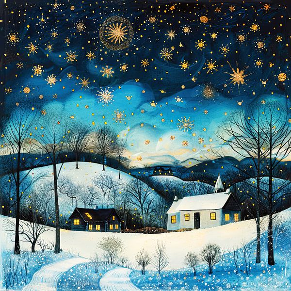 Winterlandschaft mit Sternen im Folklorestil von Vlindertuin-Art