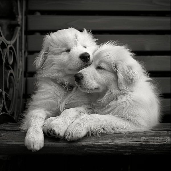 Slapende Pyrenese Knuffelbollen puppies van Karina Brouwer