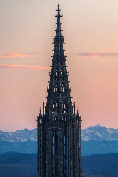 Ulmer Münster und die Stadt Ulm Abends zum Sonnenuntergang mit Alpen im Hintergrund von Daniel Pahmeier