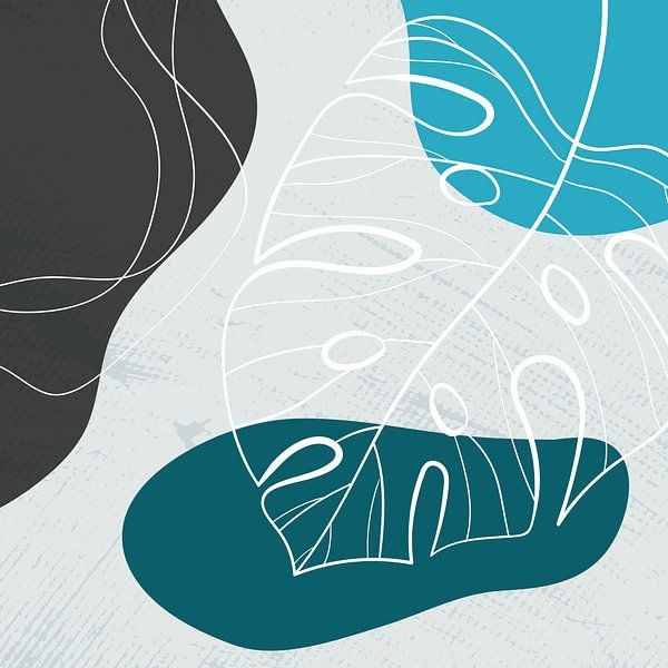 Stilistische bladeren, vormen en lijnen: blauw, grijs en petrol van Color Square