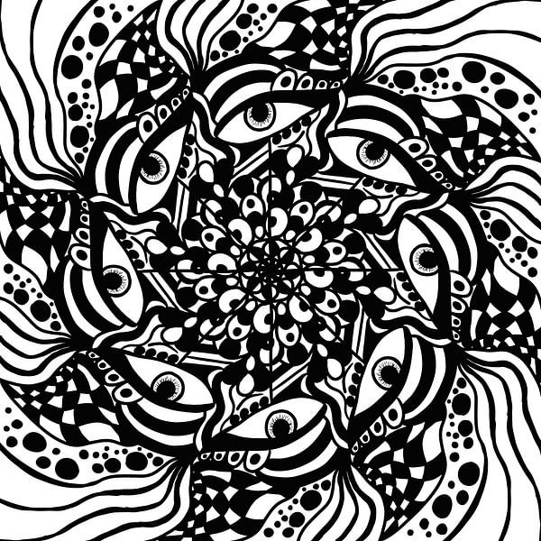 Black White Zentangle - Black Zendoodle Mandala by Patricia Piotrak