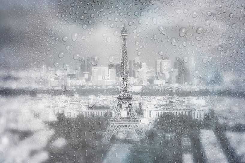 PARIS SKYLINE Regnerischer Tag | verträumtes blau von Melanie Viola