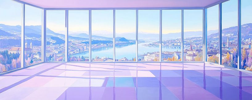 Rustig Uitzicht op Stad en Water van Blikvanger Schilderijen