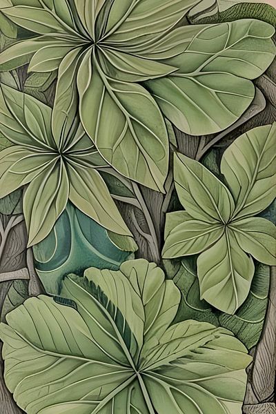 Abstract green plant - leaves illustration by Lily van Riemsdijk - Art Prints with Color