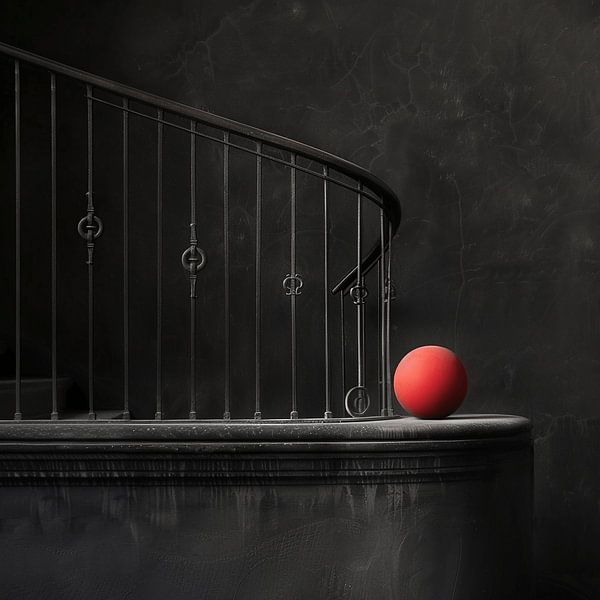 Alte Treppe und moderne Stärke - Ein roter Kugelbalken von Karina Brouwer