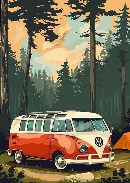VW Combi Camping im Wald von Lae