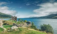 Urquhart Castle ruins on Loch Ness lake in the Scottish Highlands.  Scotland Deluxe!