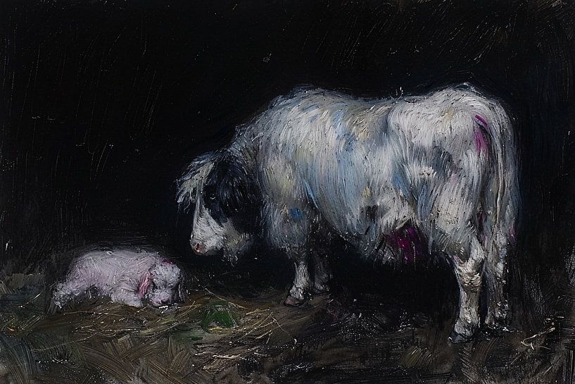 Sheep with sleeping lamb in rustic setting by Imperial Art House
