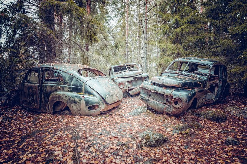 Des traces de rouille dans la forêt - Un cimetière de voitures en Suède par Gentleman of Decay
