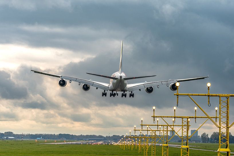 Emirates Airbus A380 lands on Polderbaan. by Jaap van den Berg