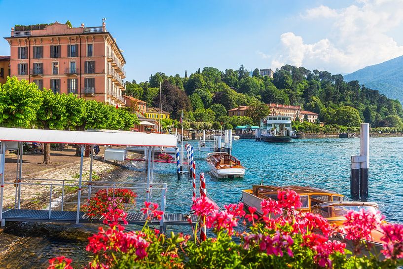 Tourist piers and boats in the town of Bellagio in Lake Como by Stefano Orazzini