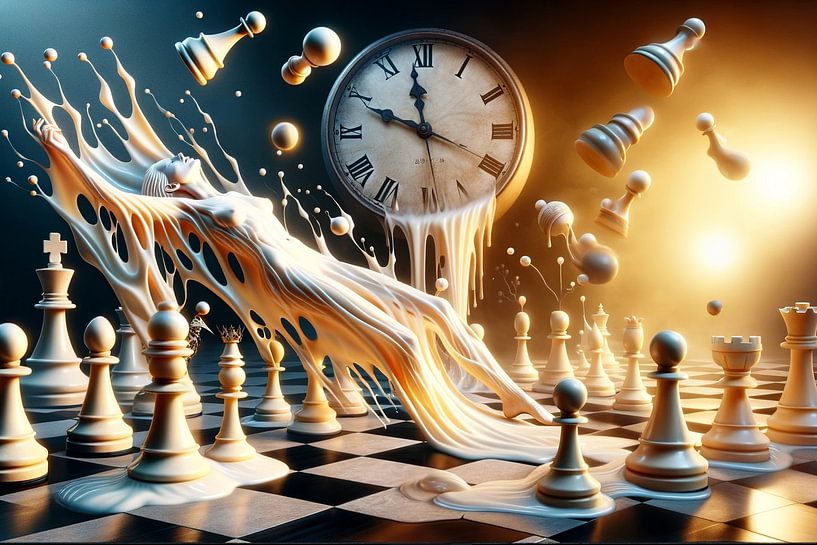 Zeitfluss und Schachspiel - Ein surreales Gemälde von artefacti