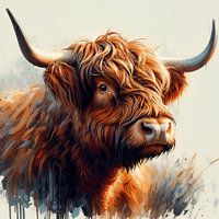 Abstract portret van een Schotse Hooglander aquarel schilderij