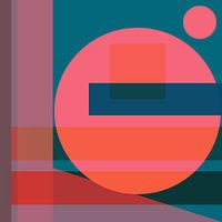 70s Retro landscape in orange, pink, teal and light purple.