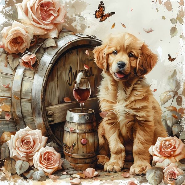 hunde-katzen-vögel-weinfass-schmetterlinge-blumen von Gelissen Artworks