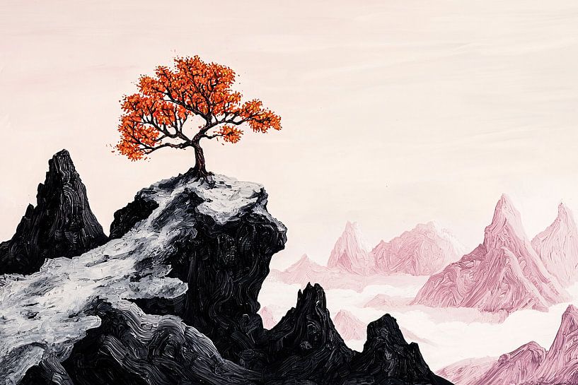Tree on mountain peak in landscape by Art & Soul Creations