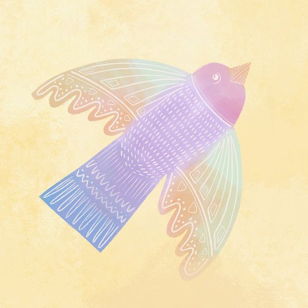 Oiseau boho en pastel par Femke Bender