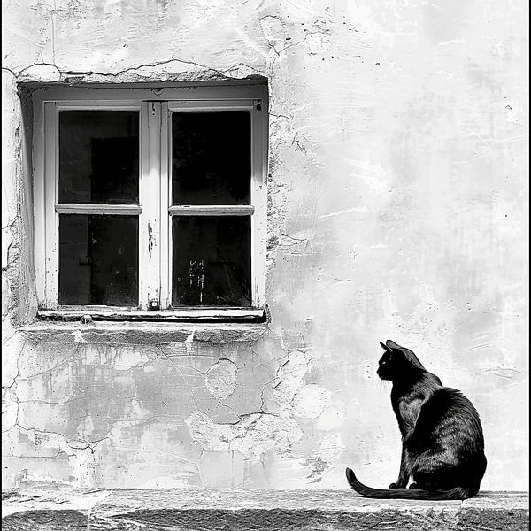 Subdued Observer - The Black Cat and the Silent Window by Karina Brouwer