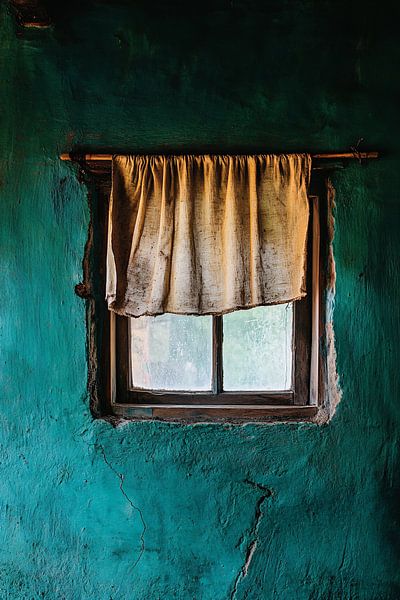 Verwittertes Fenster mit Vorhang von Imperial Art House