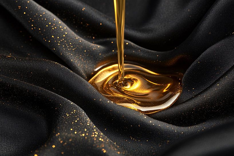 Goldene Flüssigkeit auf schwarzem Stoff von Art & Soul Creations