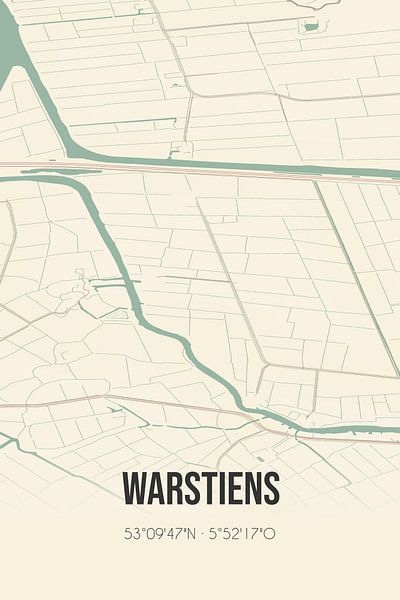 Carte ancienne de Warstiens (Fryslan) par Affiches de lieux