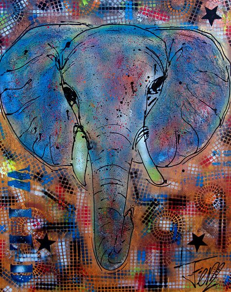 éléphant coloré par Femke van der Tak (fem-paintings)
