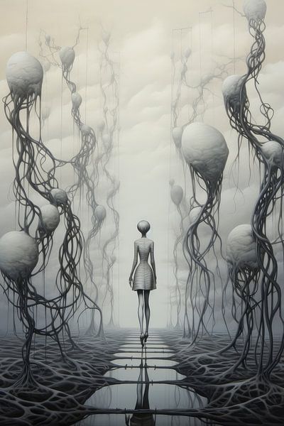 Landscape surreal abstract and bizarre with alien life and a woman by Art Bizarre