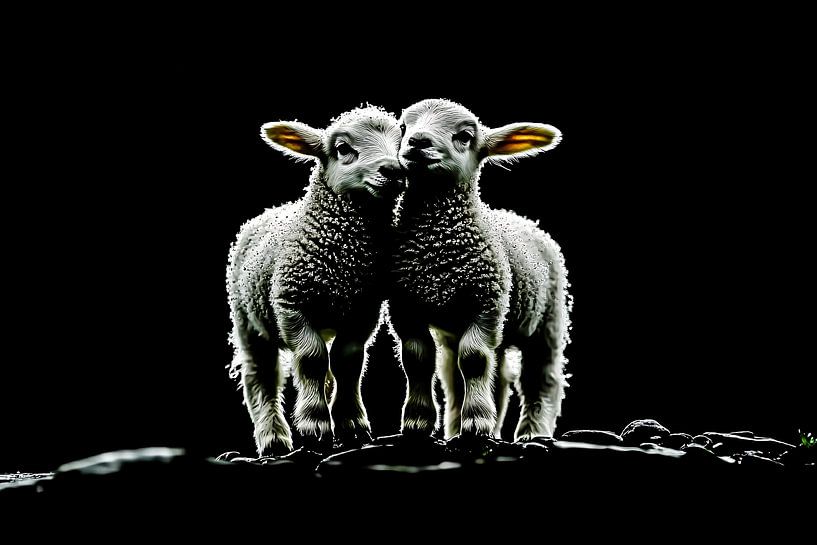 Bezaubernde Lämmer vor schwarzem Hintergrund von Imperial Art House