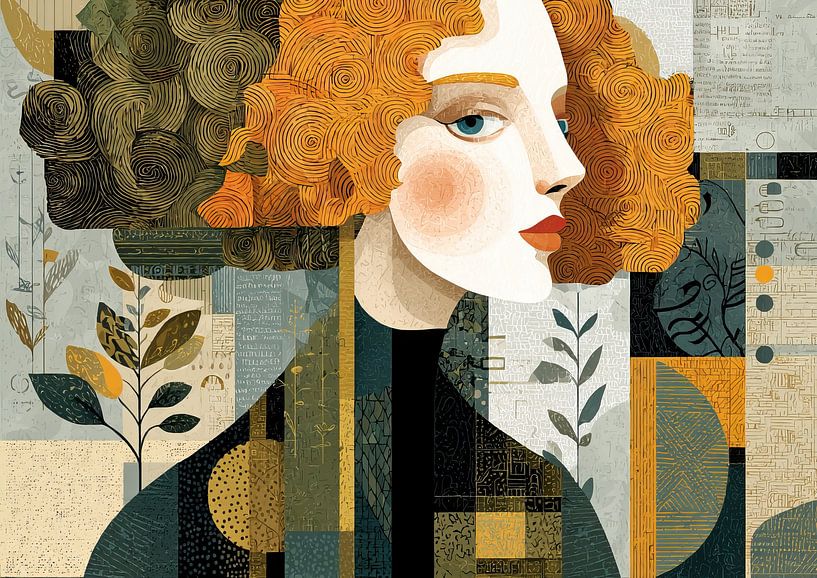 Portrait de femme | Femme abstraite avec boucles par Caprices d'Art