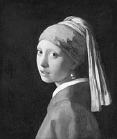 Das Mädchen mit der Perlenohring in schwarz-weiß, Johannes Vermeer