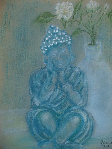 L'immobilité. Dessin au pastel d'un bouddha en méditation . par Ineke de Rijk