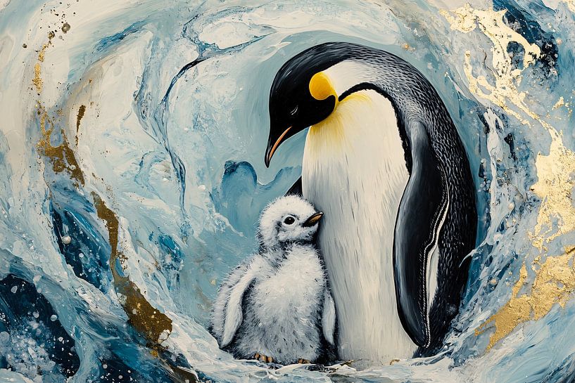 Abstrakter Pinguin mit Küken von Imperial Art House