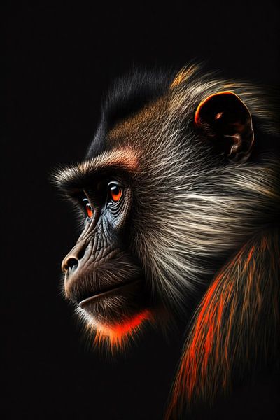 Reflektierender Affe in Licht und Schatten von Art & Soul Creations