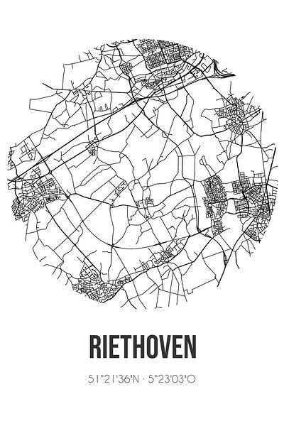 Riethoven (Noord-Brabant) | Karte | Schwarz und Weiß von Ortsdrucke