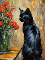 Chat noir et fleurs, inspiré par Vincent van GoghVincent van Gogh