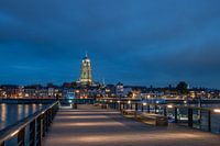 Deventer skyline at night with illuminated Lebuinus church
